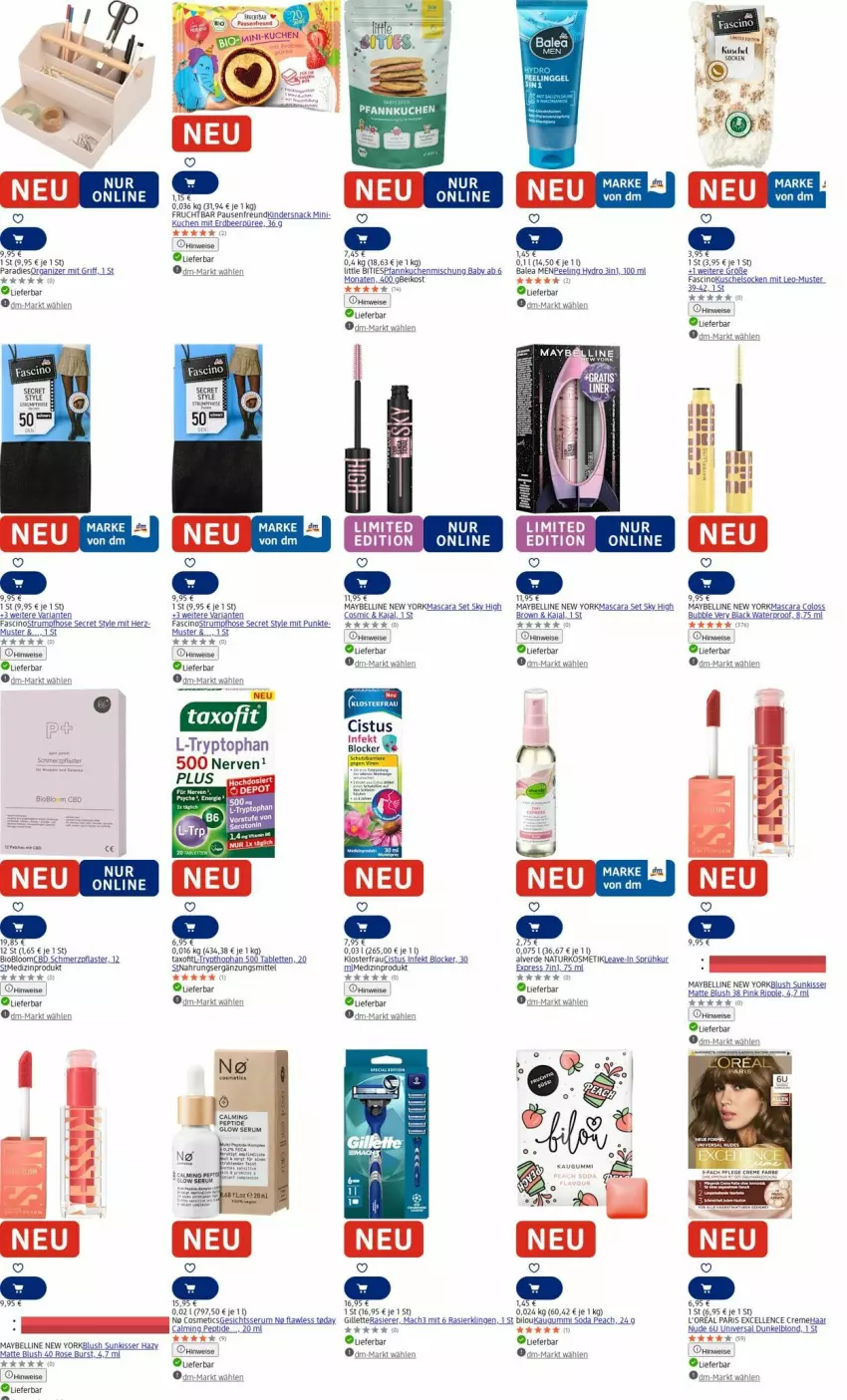 Aktueller Prospekt Dm Drogerie - Prospekte - von 08.09 bis 17.09.2025 - strona 4 - produkty: Alverde, bio, cin, creme, eis, elle, erde, frucht, gillette, hose, kaugummi, Kinder, kosmetik, kuchen, Kuschelsocken, l'oreal, lack, LG, mac, mach3, Mascara, Maybelline, medizinprodukt, natur, naturkosmetik, ndk, Peeling, Pfannkuchen, pflaster, püree, rasierer, Rasierklinge, rasierklingen, rum, senf, Serum, snack, socken, Soda, Strumpfhose, Taxofit, Ti, Yo