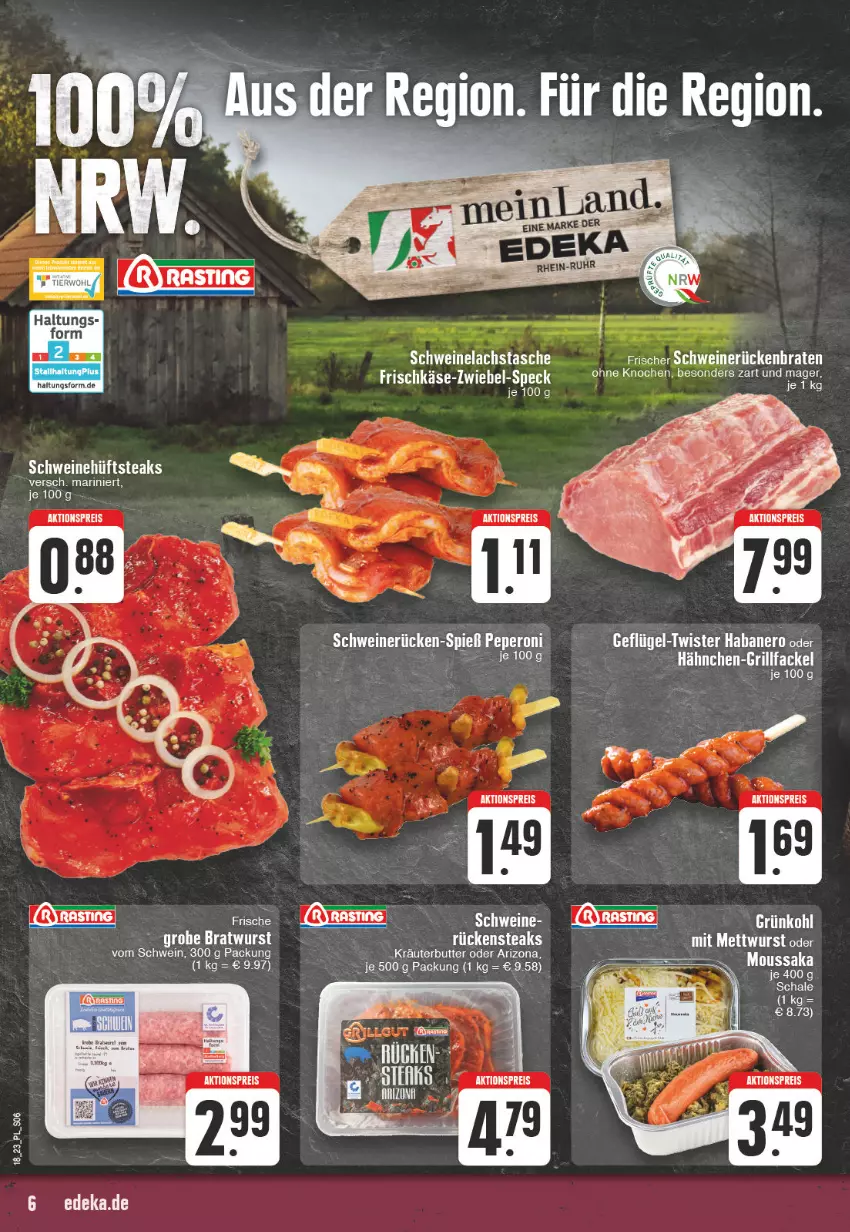 Aktueller Prospekt E Center - Angebote der Woche - von 01.05 bis 06.05.2023 - strona 6 - produkty: aktionspreis, butter, eis, frischkäse, grill, HP, Käse, kräuter, kräuterbutter, Mett, mettwurst, Moussaka, peperoni, Peroni, reis, Rückensteak, rückensteaks, schwein, schweine, Speck, steak, steaks, tee, Ti, wein, weine, wurst, zwiebel