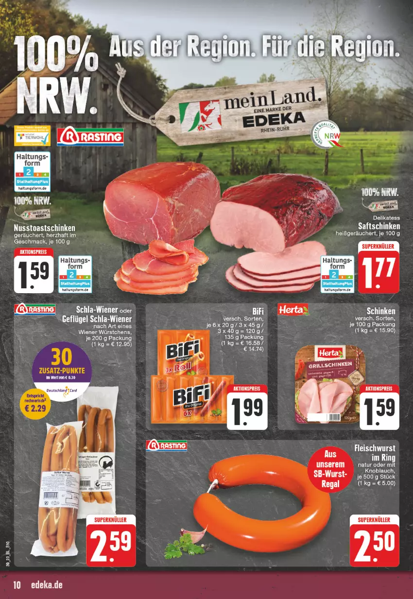 Aktueller Prospekt Edeka - Angebote der Woche - von 25.09 bis 30.09.2023 - strona 10 - produkty: aktionspreis, Bau, deutschland card, eis, knoblauch, mac, mit knoblauch, natur, nuss, regal, reis, saft, saftschinken, schinken, tee, Ti, toast, Toastschinken, wiener, wurst