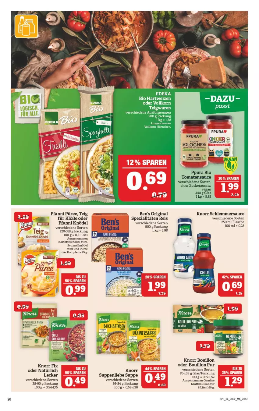 Aktueller Prospekt Marktkauf - Prospekt - von 23.01 bis 29.01.2022 - strona 24 - produkty: bio, bolognese, eis, flasche, gin, hartweizen, hörnchen, kartoffel, Kartoffelknödel, Kinder, Knödel, knorr, knorr fix, korn, kraft, pfanni, püree, reis, sauce, schlemmersauce, Semmel, Semmelknödel, Spezi, suppe, suppen, suppenliebe, Ti, tomate, tomaten, tomatensauce, zucker