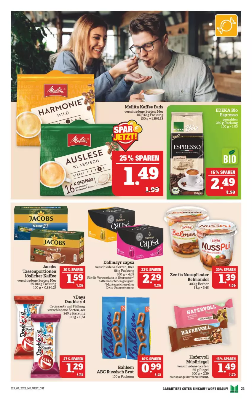 Aktueller Prospekt Marktkauf - Prospekt - von 23.01 bis 29.01.2022 - strona 27 - produkty: bahlsen, Becher, brot, Cap, Croissant, croissants, dallmayr, dallmayr capsa, espresso, hafer, kaffee, kaffeemaschine, melitta, müsli, Müsliriegel, nespresso, nuss, nusspli, riegel, russisch brot, rwe, tasse, Ti