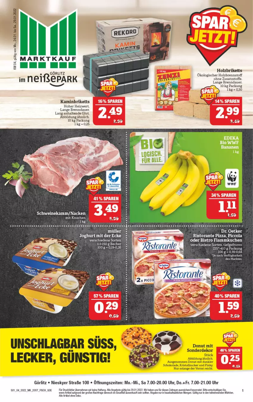 Aktueller Prospekt Marktkauf - Prospekt - von 23.01 bis 29.01.2022 - strona 5 - produkty: angebot, angebote, auer, banane, bananen, Becher, bio, briketts, cola, Dr. Oetker, fisch, Holz, Holzbriketts, joghur, joghurt, joghurt mit der ecke, Kamin, pizza, ristorante, ristorante pizza, schwein, schweine, Ti, uhr, wein, weine, Zelt