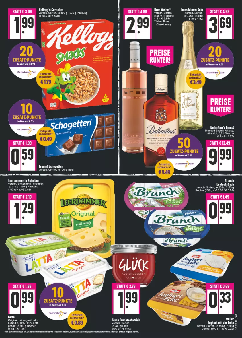 Aktueller Prospekt E Center - Angebote der Woche - von 18.04 bis 23.04.2022 - strona 3 - produkty: aufstrich, ball, Becher, blended scotch, blended scotch whisky, bree, brot, brotaufstrich, chardonnay, deutschlandcard, eis, ente, erde, flasche, frucht, fruchtaufstrich, joghur, joghurt, joghurt mit der ecke, lätta, leerdammer, Müller, reis, scotch, scotch whisky, Ti, whisky