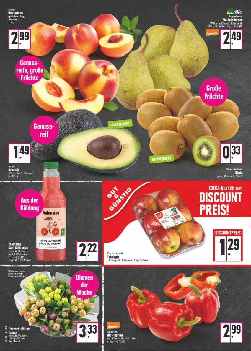 Aktueller Prospekt E Center - Angebote der Woche - von 18.04 bis 23.04.2022 - strona 4 - produkty: bio, Bio-Paprika, Birnen, Blutorange, kiwi, Nektar, nektarinen, orange, paprika, Schal, Schale, tafeläpfel, tafelbirnen, tee, Ti, tisch, valensina