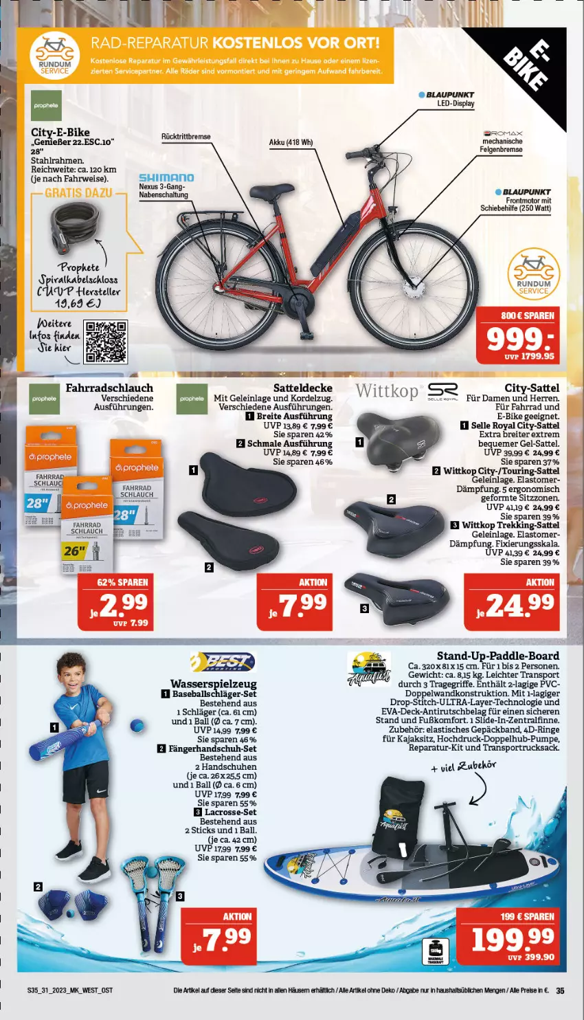 Aktueller Prospekt Marktkauf - Prospekt - von 30.07 bis 05.08.2023 - strona 35 - produkty: akku, asti, ball, blaupunkt, Brei, decke, E-Bike, eis, elle, Fahrrad, felgen, handschuhe, Kajak, LG, mab, ndk, nexus, reis, ring, rucksack, rwe, sac, sattel, Schal, schlauch, schuhe, shimano, spielzeug, Sport, tee, teller, Ti, tisch, tragegriff, wasser