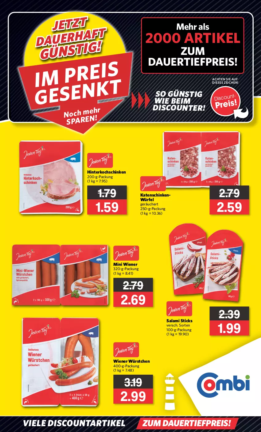 Aktueller Prospekt Combi - Prospekte - von 13.11 bis 18.11.2023 - strona 1 - produkty: angebot, angebote, auer, dauertiefpreis, discount, eis, hinterkochschinken, katenschinken, kochschinken, reis, salami, schinken, Ti, tiefpreis, wiener, wiener würstchen, würfel, würstchen