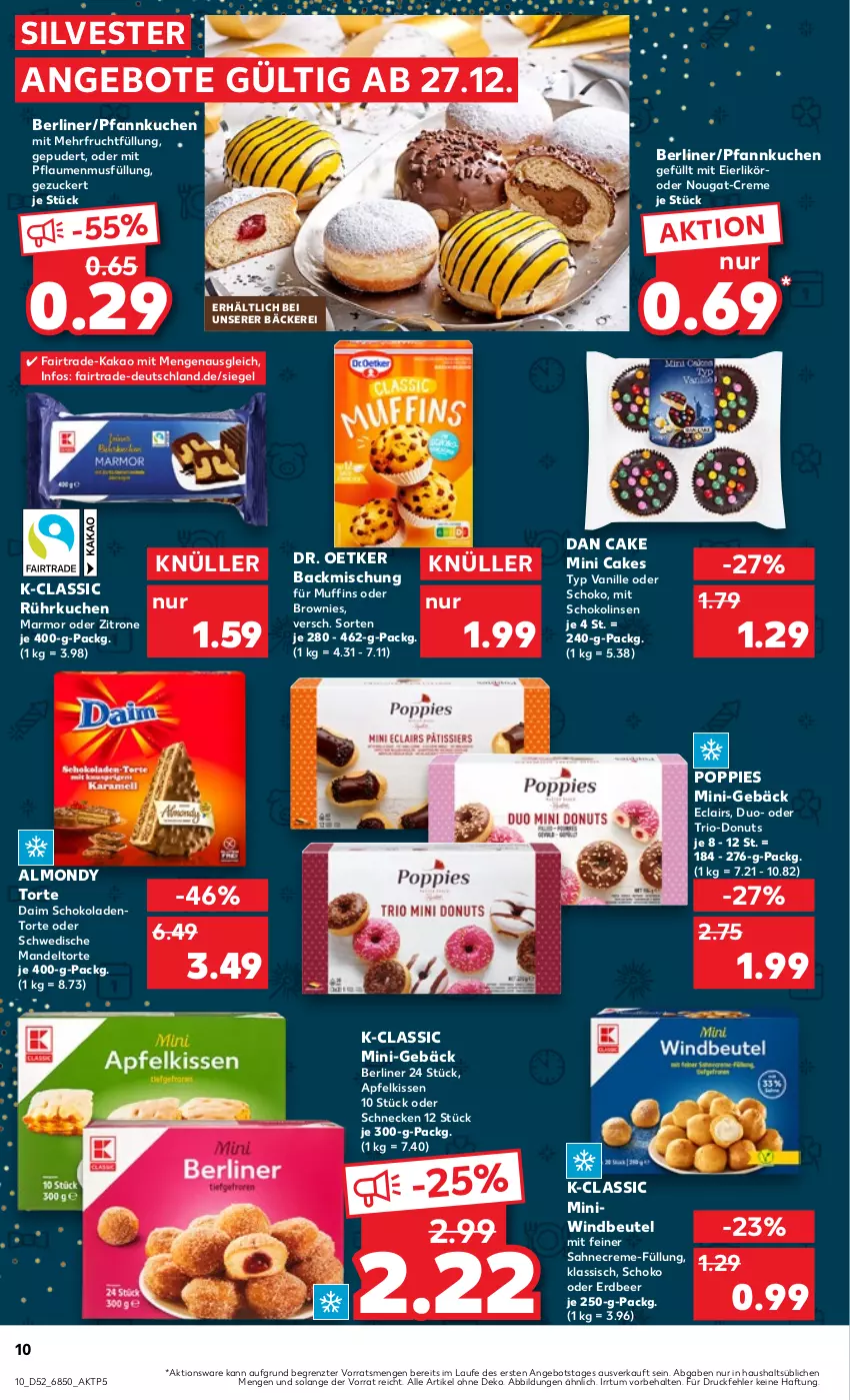 Aktueller Prospekt Kaufland - Prospekt - von 27.12.2023 bis 03.01.2024 - strona 10 - produkty: angebot, angebote, apfel, backmischung, berliner, beutel, brownie, brownies, creme, daim, Donut, donuts, Dr. Oetker, eier, eierlikör, frucht, kakao, kissen, kuchen, likör, linsen, mandel, Muffin, muffins, Pfannkuchen, pflaume, pflaumen, pflaumenmus, Popp, sahne, schoko, schokolade, schokoladen, Schokolinsen, Ti, torte, vanille, Windbeutel, zitrone, ZTE, zucker