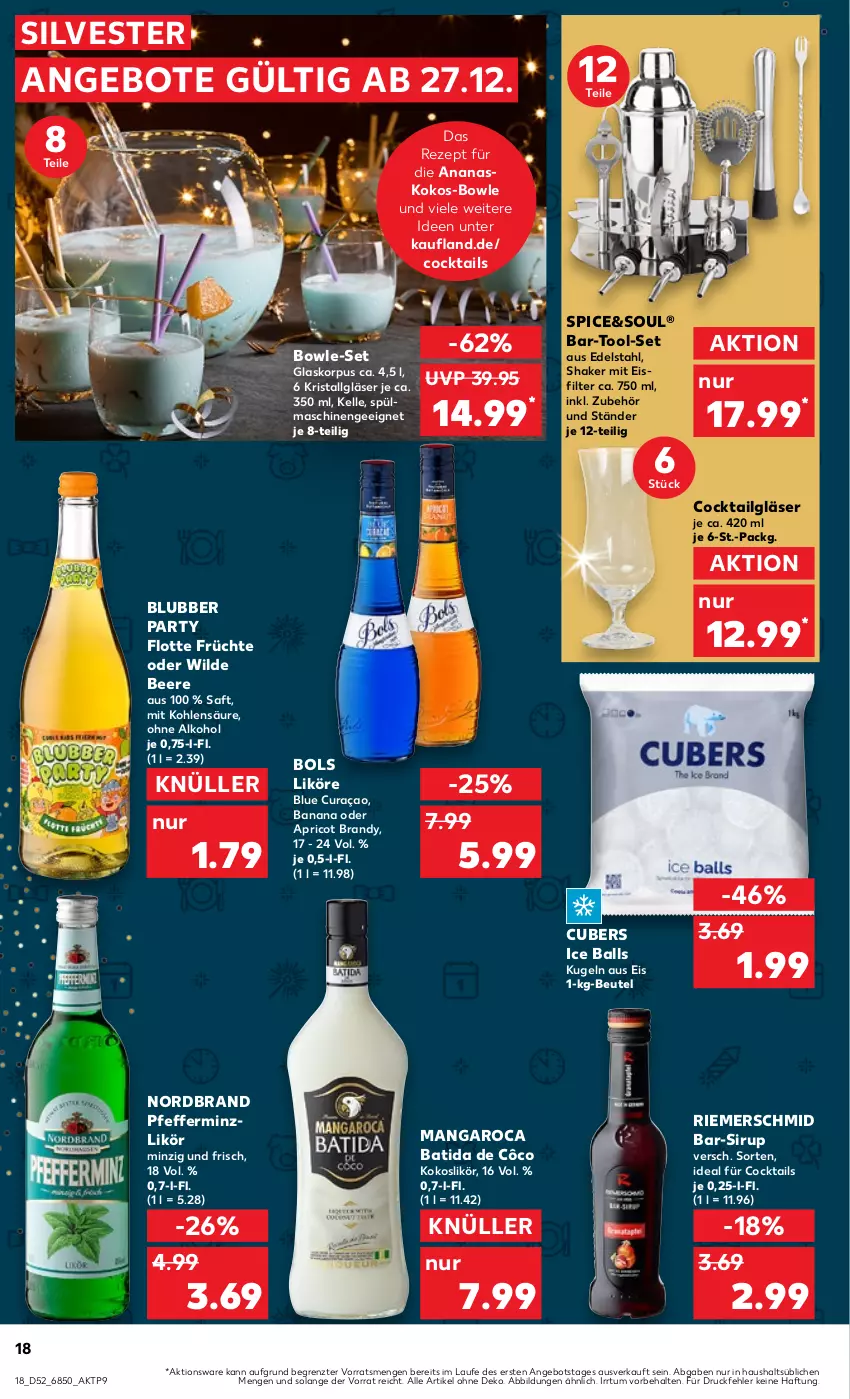 Aktueller Prospekt Kaufland - Prospekt - von 27.12.2023 bis 03.01.2024 - strona 18 - produkty: alkohol, ananas, angebot, angebote, ball, batida, batida de côco, beere, beutel, bowle, cocktail, cocktails, edelstahl, eis, elle, früchte, Gläser, Ice Balls, kokos, Kugel, LG, likör, mangaroca, nordbrand, ohne alkohol, pfeffer, pfefferminzlikör, rezept, saft, shake, sirup, spülmaschinen, Ti, Wild, ZTE