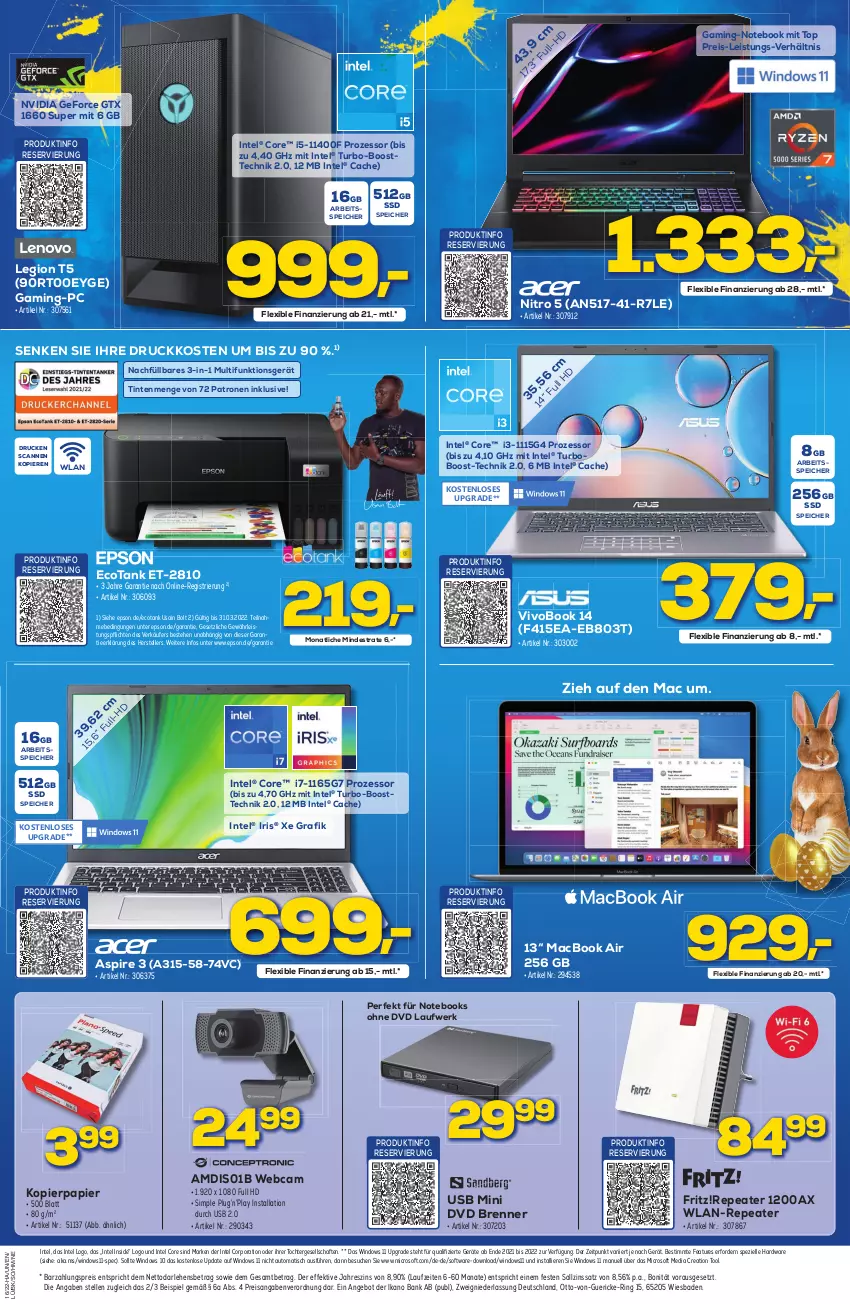 Aktueller Prospekt Berlet - Achtung!  - von 18.04 bis 23.04.2022 - strona 5 - produkty: angebot, auto, Bad, Bank, dvd, eis, elle, epson, fritz, gaming-pc, geforce, gtx, hardware, Intel, kopierpapier, mac, macbook, macbook air, notebook, notebooks, nvidia, nvidia geforce, papier, reis, ring, sim, Software, Spezi, ssd, teller, Ti, tisch, usb, VivoBook