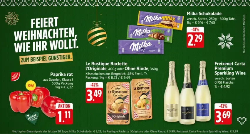 Aktueller Prospekt Edeka - Prospekte - von 23.12 bis 30.12.2024 - strona 1 - produkty: eis, freixenet, gin, Käse, käsescheiben, Le Rustique, milch, milka, milka schokolade, paprika, paprika rot, reis, rind, schoko, schokolade, Ti, ZTE