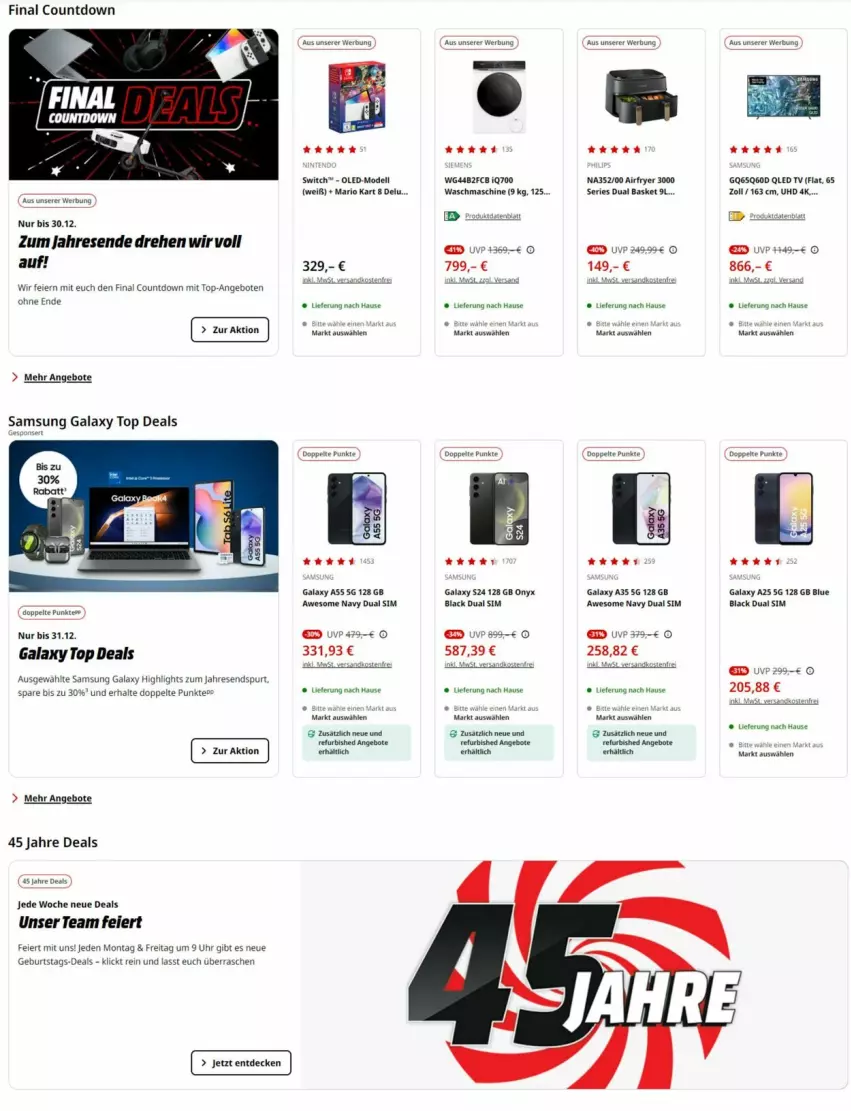 Aktueller Prospekt Media Markt - Prospekte - von 23.12.2025 bis 02.01.2026 - strona 1 - produkty: Airfryer, angebot, angebote, dell, Dual SIM, eier, lack, led tv, Mode, qled, Samsung, samsung galaxy, sim, top-angebot, uhd, uhr, waschmaschine