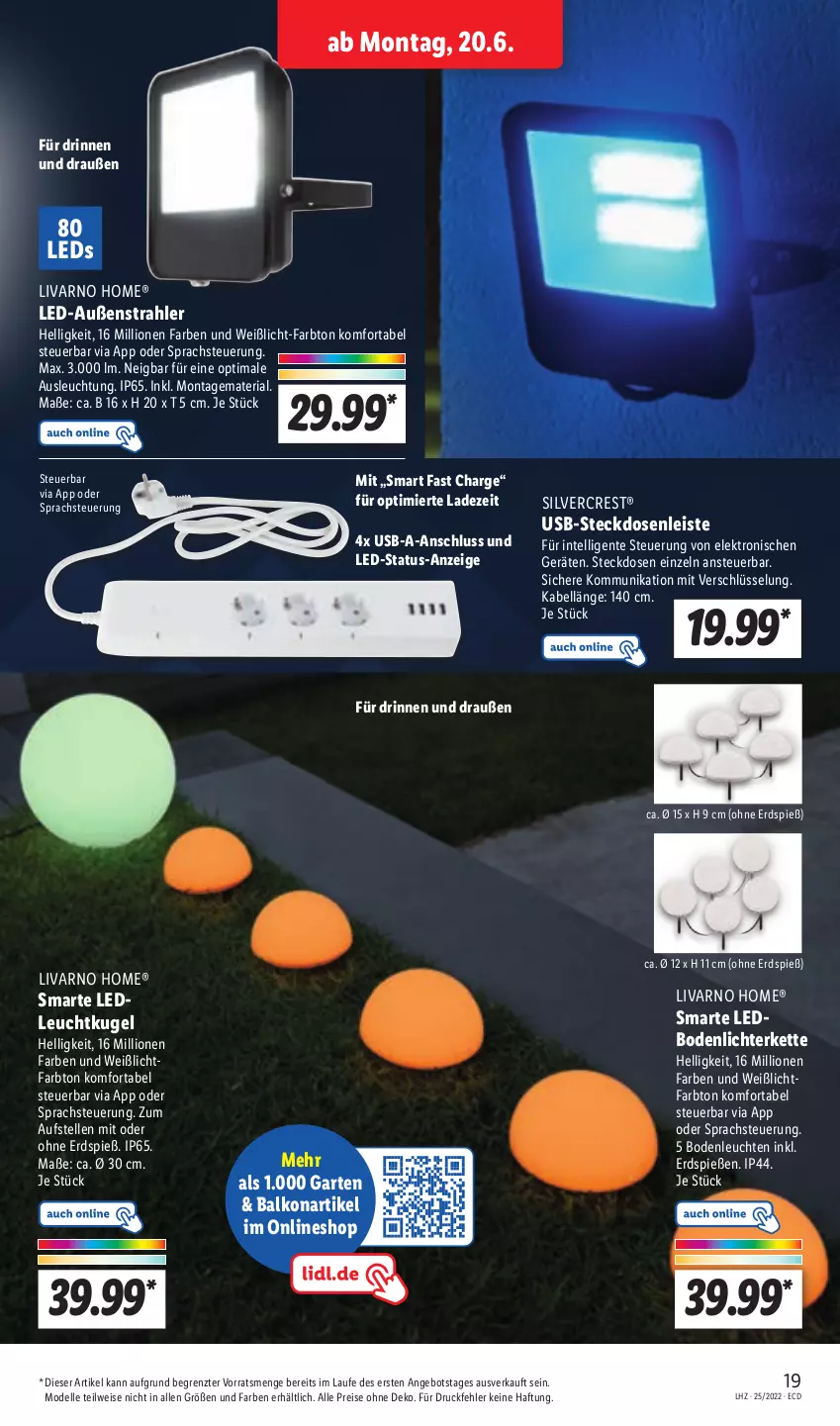 Aktueller Prospekt Lidl - Aktionsprospekt - von 20.06 bis 25.06.2022 - strona 19 - produkty: angebot, dell, eis, Elektro, elle, ente, Garten, Intel, Kette, Kugel, leds, Leuchte, leuchten, lichterkette, lion, Mode, reis, Ria, silvercrest, steckdose, Steckdosenleiste, Ti, usb, ZTE