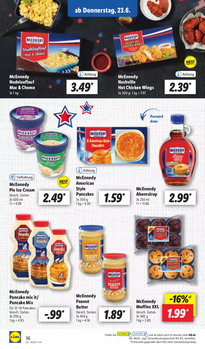 Aktueller Prospekt Lidl - Aktionsprospekt - von 20.06 bis 25.06.2022 - strona 36 - produkty: butter, chicken wings, eis, mac, mcennedy, Muffin, muffins, ndk, nudel, peanut butter, preisvorteil, reis, Schal, Schale, sirup, Ti