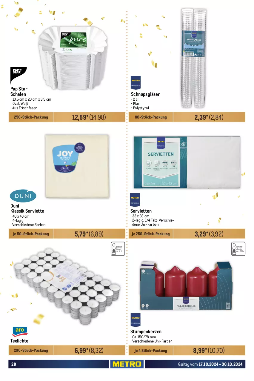 Aktueller Prospekt Metro - Food-NonFood - von 17.10 bis 30.10.2024 - strona 28 - produkty: adapter, auer, batterie, duni, eis, Gläser, Glaskugel, kerze, Kugel, Liege, Metro, Schal, Schale, Serviette, servietten, tee, Teelicht, teelichte, Ti, Tiere, timer