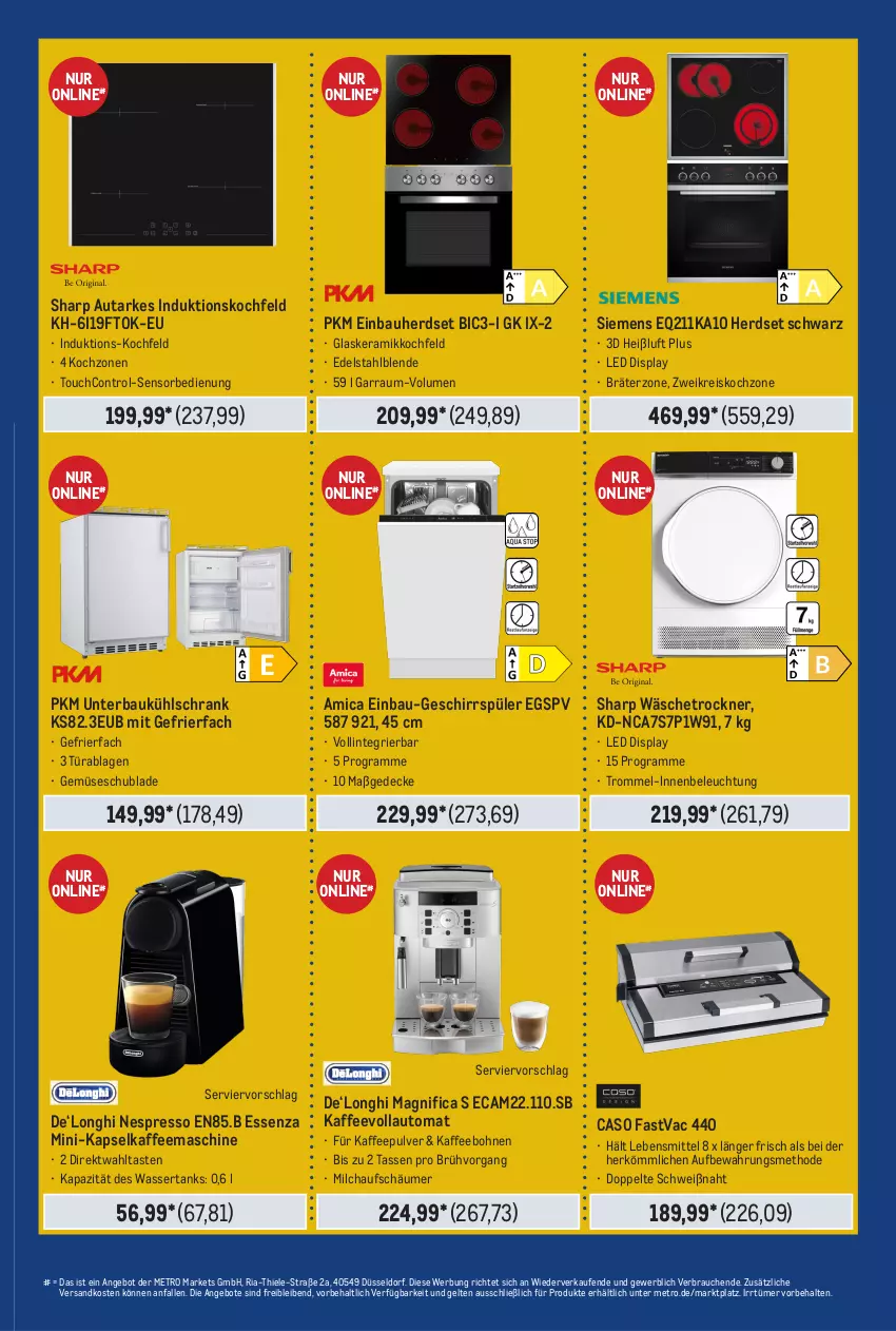 Aktueller Prospekt Metro - Food-NonFood - von 17.10 bis 30.10.2024 - strona 33 - produkty: amica, angebot, angebote, auto, Bau, beleuchtung, bohne, bohnen, decke, edelstahl, einbau-geschirrspüler, einbauherd, einbauherdset, eis, espresso, garraum, gefrierfach, geschirr, geschirrspüler, glaskeramik, glaskeramikkochfeld, herdset, induktionskochfeld, kaffee, kaffeebohnen, kaffeemaschine, kaffeevollautomat, kochfeld, kühlschrank, lebensmittel, Metro, milch, milchaufschäumer, ndk, nespresso, Rauch, reis, Ria, Schrank, Sharp, siemens, tasse, Ti, Trockner, trommel, wäschetrockner, wasser, wassertank