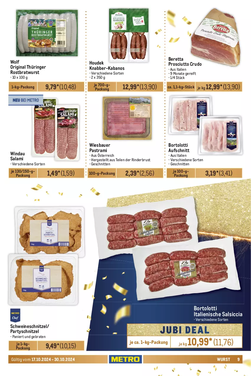 Aktueller Prospekt Metro - Food-NonFood - von 17.10 bis 30.10.2024 - strona 9 - produkty: angebot, angebote, Astra, auer, aufschnitt, Bau, Bauer, beutel, bio, braten, bratwurst, bunte salate, butter, coupon, decke, eis, elle, früchte, gin, grana, Granatäpfel, houdek, kabanos, kartoffel, kartoffeln, Kürbis, mehl, Metro, obst, original thüringer, pastrami, prosciutto, prosciutto crudo, Rana, reis, rind, rinder, ring, rostbratwurst, salami, salat, salate, salsiccia, schnitten, schnitzel, schwein, schweine, schweineschnitzel, speisekartoffeln, thüringer rostbratwurst, Ti, und gemüse, wein, weine, wiesbauer, wurst, zitrone, zitronen