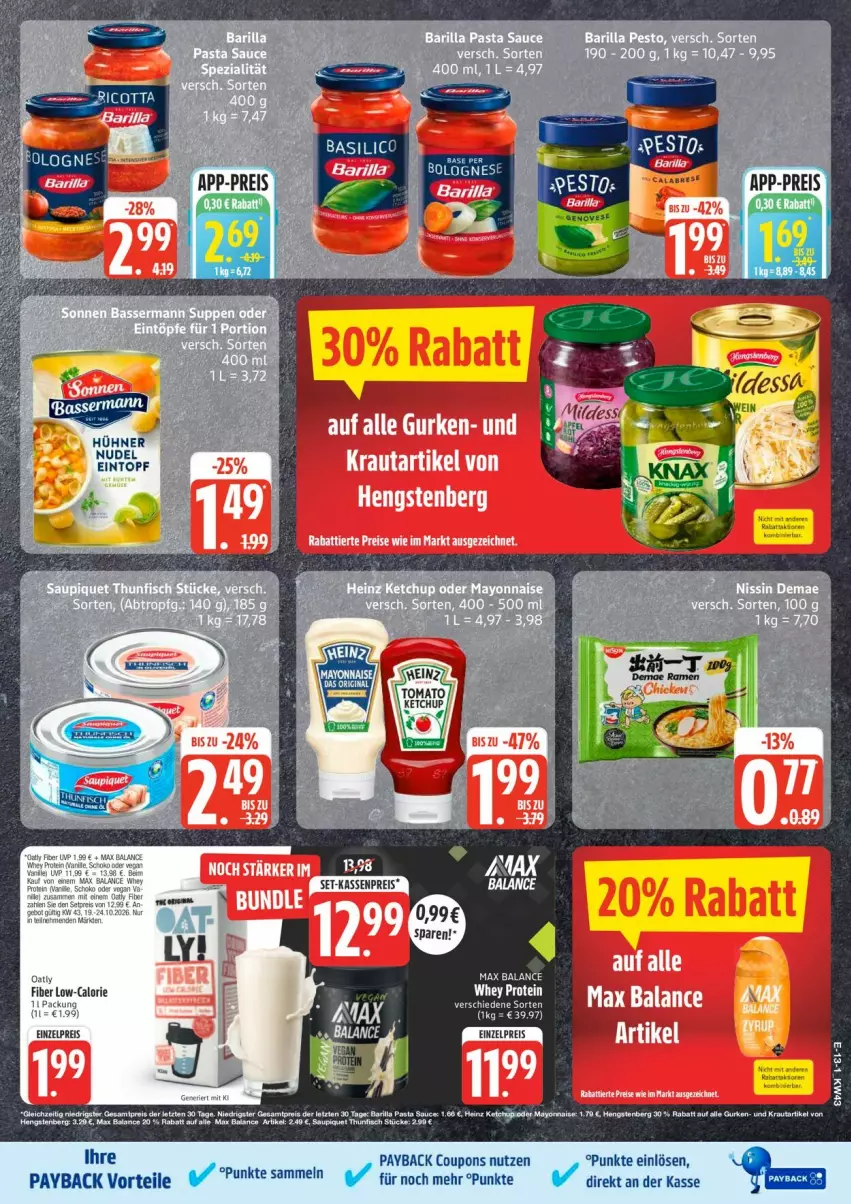 Aktueller Prospekt Edeka - Prospekte - von 19.10 bis 24.10.2026 - strona 15 - produkty: barilla, eintopf, eis, gurke, gurken, heinz, hengstenberg, hühner, Kraut, mayonnaise, pasta, Pasta Sauce, payback, reis, sauce, tee, Ti, topf, Yo, ZTE