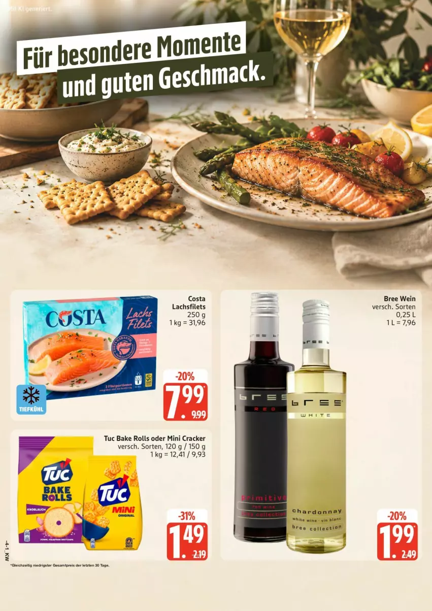 Aktueller Prospekt Edeka - Prospekte - von 19.10 bis 24.10.2026 - strona 16 - produkty: bree, chardonnay, cracker, eis, filet, filets, lachs, lachsfilet, lachsfilets, reis, Ti, tuc, wein, ZTE