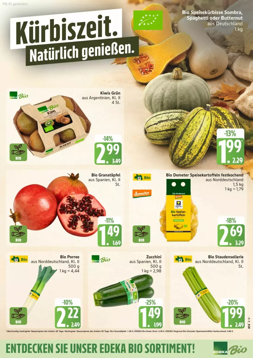 Aktueller Prospekt Edeka - Prospekte - von 19.10 bis 24.10.2026 - strona 5 - produkty: bio, butter, decke, deka, edeka bio, eis, elle, grana, Granatäpfel, kartoffel, kartoffeln, kiwi, Kürbis, ombra, Rana, speisekartoffeln, stauden, Ti, zucchini