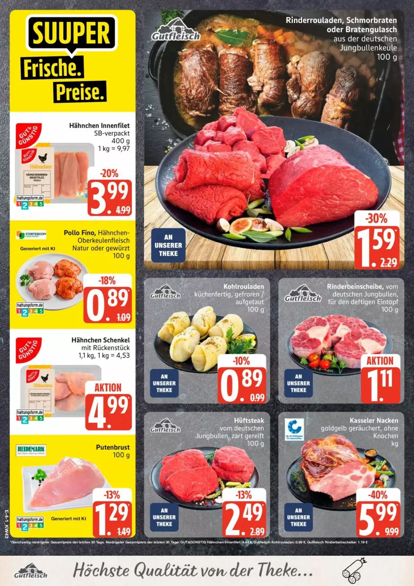 Aktueller Prospekt Edeka - Prospekte - von 19.10 bis 24.10.2026 - strona 6 - produkty: braten, eis, filet, fleisch, gewürz, gulasch, henkel, jungbullen, kasseler, natur, Pollo Fino, pute, putenbrust, rind, rinder, Rinderroulade, rinderrouladen, rouladen, schenkel, schmorbraten, Ti, ZTE