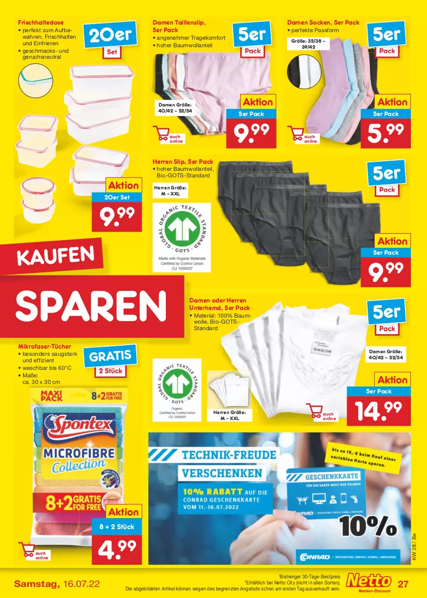 Aktueller Prospekt Netto Marken-Discount - Filial-Angebote - von 11.07 bis 16.07.2022 - strona 27 - produkty: angebot, Bau, baumwolle, bestpreis, bio, eis, hemd, mac, mikrofaser, reis, Ria, slip, socken, Taillenslip, Ti, tücher, Unterhemd, wolle, ZTE