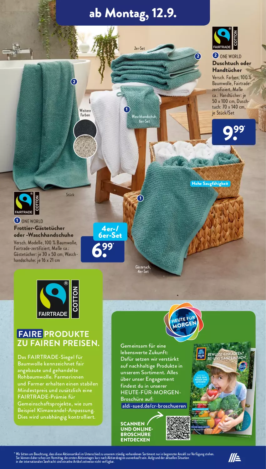 Aktueller Prospekt AldiSud - NÄCHSTE WOCHE - von 12.09 bis 17.09.2022 - strona 15 - produkty: aldi, Bau, baumwolle, decke, dell, duschtuch, eis, elle, gästetuch, Gästetücher, gin, handschuhe, handtücher, Heu, Mode, reis, schuhe, Ti, trolli, tuc, tücher, waschhandschuh, wolle, ZTE