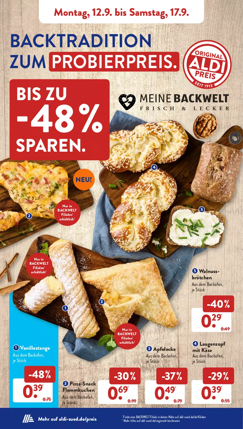 Aktueller Prospekt AldiSud - NÄCHSTE WOCHE - von 12.09 bis 17.09.2022 - strona 6 - produkty: aldi, apfel, backofen, backwaren, bier, brötchen, eis, flammkuchen, Käse, kuchen, lamm, nuss, Ofen, pizza, reis, snack, Ti, vanille, Vanillestange, walnuss