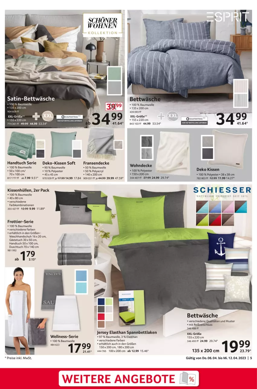 Aktueller Prospekt Selgros - Nonfood - von 06.04 bis 12.04.2023 - strona 5 - produkty: angebot, angebote, Bau, baumwolle, bett, bettwäsche, decke, duschtuch, eis, gästetuch, handtuch, kissen, kissenhülle, reis, satin-bettwäsche, spannbettlaken, Ti, tuc, waschhandschuh, wolle