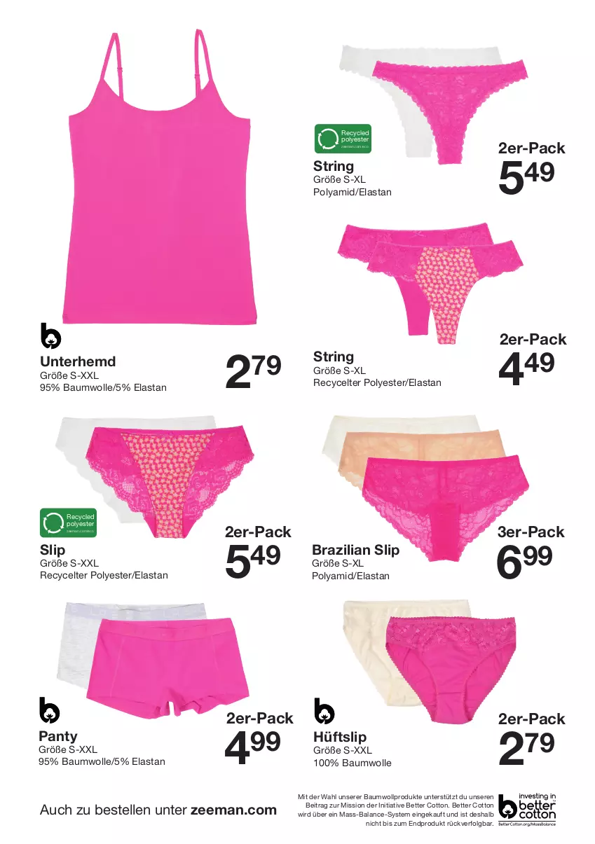 Aktueller Prospekt Zeeman - Prospekte - von 22.06 bis 05.07.2024 - strona 4 - produkty: Bau, baumwolle, bett, Brazilian, elle, hemd, LG, panty, ring, slip, String, Ti, Unterhemd, wolle