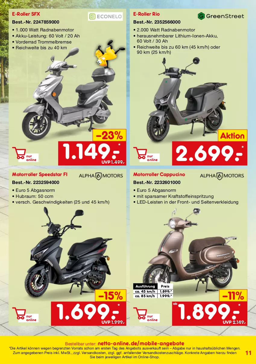 Aktueller Prospekt Netto Marken-Discount - Online-SonderangeboteMobilität - von 27.04 bis 31.07.2023 - strona 11 - produkty: akku, angebot, angebote, Cap, cin, E-Roller, eis, kleid, Kleidung, kraft, Motorroller, ndk, reis, Roller, spee, Ti, trommel, ZTE