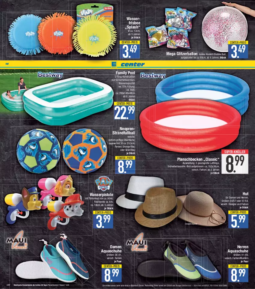 Aktueller Prospekt E Center - Angebote der Woche - von 29.05 bis 03.06.2023 - strona 16 - produkty: aqua, ball, deka, eis, ente, family pool, Fußball, jumbo, orange, planschbecken, pool, reis, ring, schuhe, Spiele, super-knüller, Ti, wasser, wasserpistole, ZTE