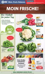 Gazetka promocyjna Combi - Prospekte - Gazetka - ważna od 17.06 do 17.06.2023 - strona 2 - produkty: angebot, angebote, beutel, bio, blume, blumen, blumenkohl, flasche, Innocent, kopfsalat, Lauchzwiebel, lauchzwiebeln, lebensmittel, mac, natur, radieschen, säfte, salat, Schal, Schale, spinat, tafeläpfel, Ti, zwiebel, zwiebeln