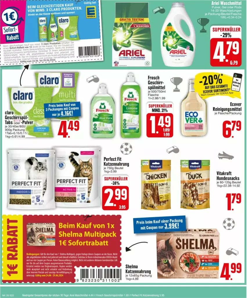 Aktueller Prospekt Edeka - Prospekte - von 24.06 bis 29.06.2024 - strona 22 - produkty: beutel, coupon, eis, flasche, geschirr, hundesnack, hundesnacks, kraft, Perfect Fit, Reinigung, Reinigungsmittel, reis, snack, snacks, spülmittel, Ti, vita, vitakraft