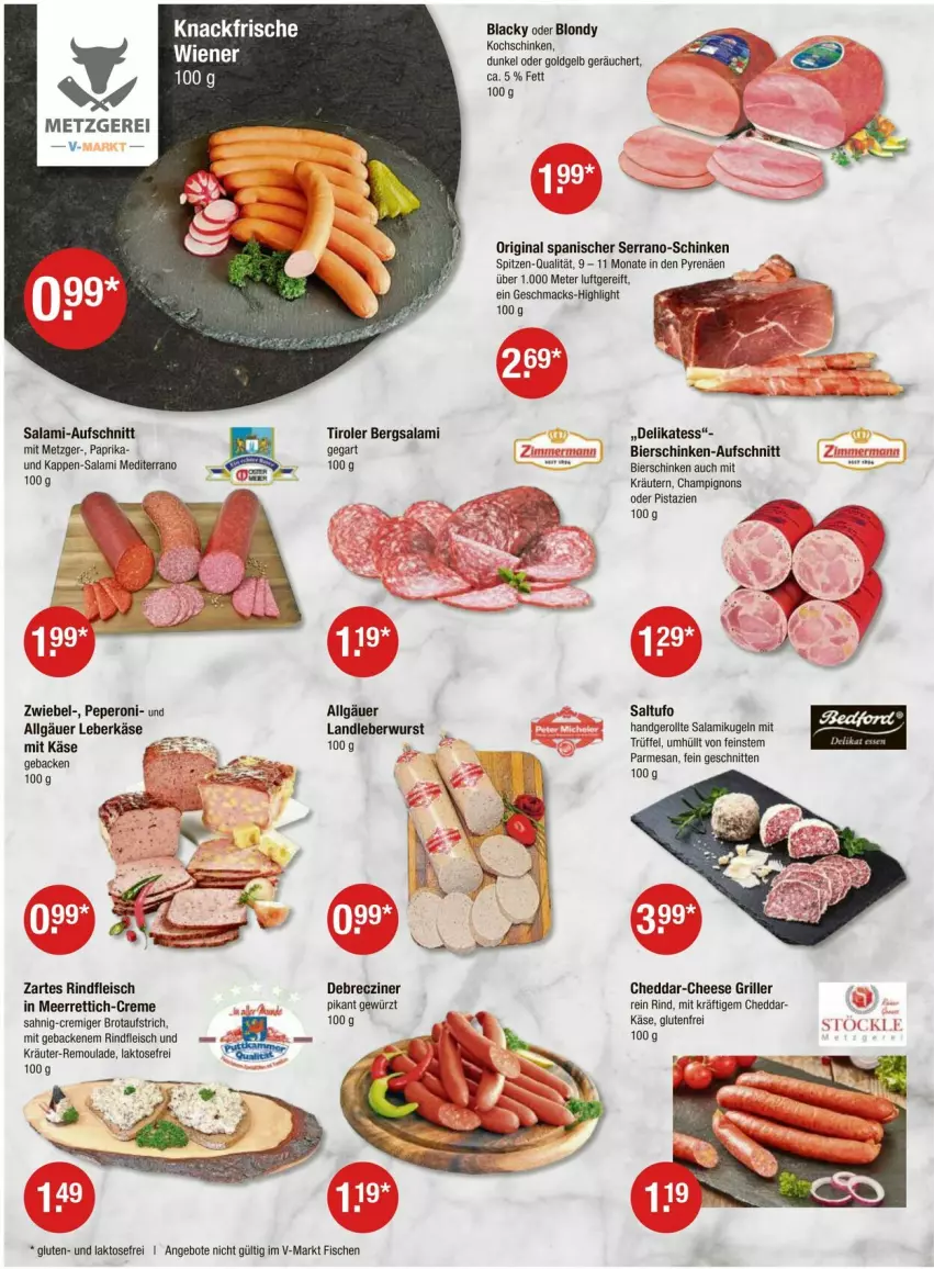 Aktueller Prospekt Vmarkt - Prospekte - von 02.05 bis 08.05.2024 - strona 2 - produkty: angebot, angebote, aufschnitt, aufstrich, bier, bierschinken, brot, brotaufstrich, champignon, champignons, cheddar, creme, debrecziner, eis, fisch, fische, fleisch, geback, gewürz, gin, grill, Käse, kochschinken, kräuter, kräutern, Kugel, lack, landleberwurst, leberwurst, LG, mac, meerrettich, paprika, peperoni, Peroni, pistazien, remoulade, Rettich, rind, rindfleisch, salami, schinken, schnitten, serrano, Ti, Trüffel, wiener, wurst, zwiebel