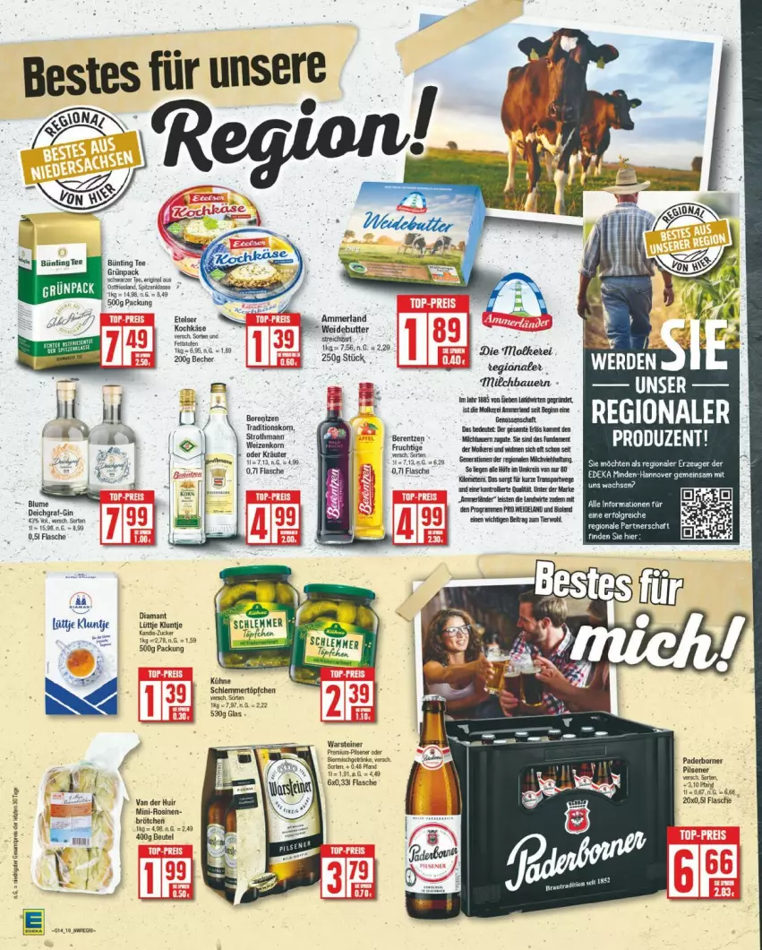 Aktueller Prospekt Edeka - Prospekte - von 01.04 bis 06.04.2024 - strona 10 - produkty: auer, Bau, Bauer, berentzen, brötchen, bünting tee, butter, eis, flasche, frucht, gin, merl, milch, reis, tee, Ti