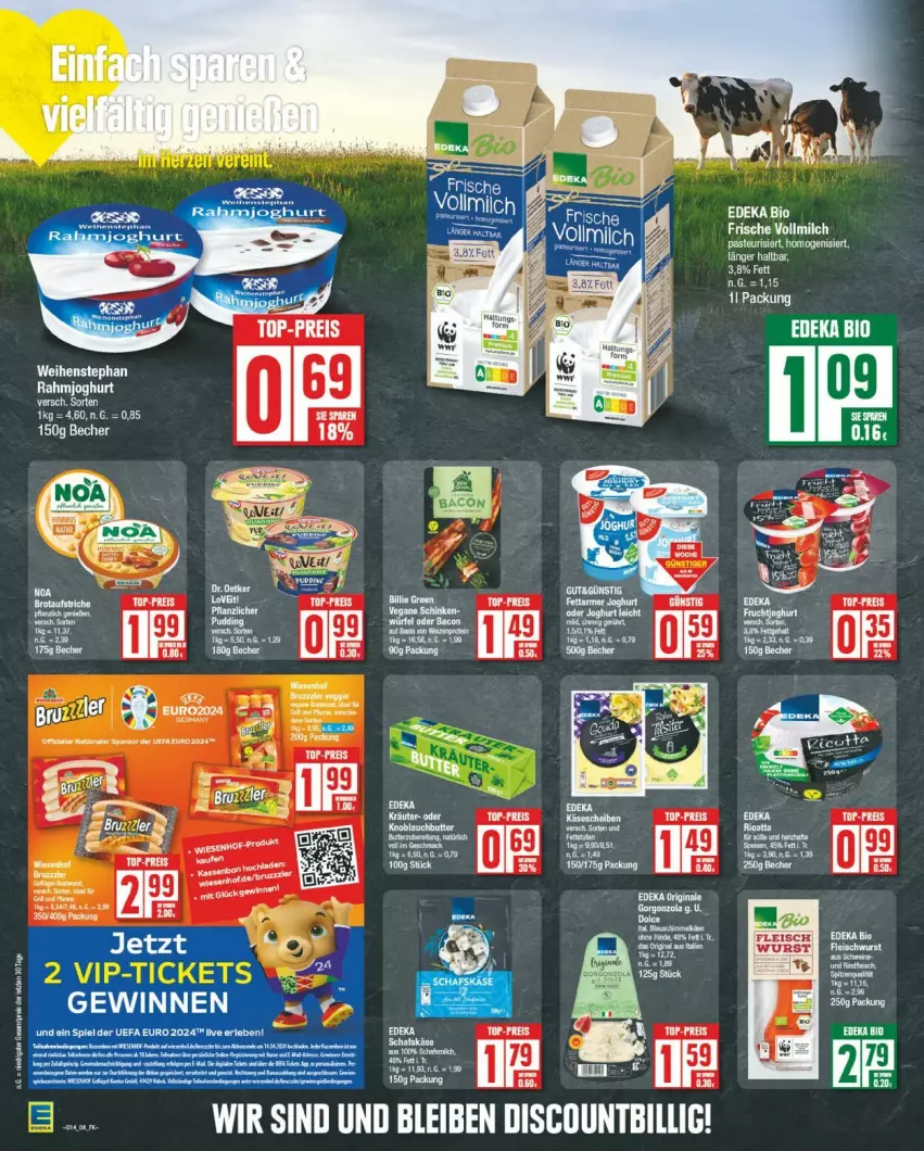 Aktueller Prospekt Edeka - Prospekte - von 01.04 bis 06.04.2024 - strona 8 - produkty: Becher, bio, butter, deka, discount, edeka bio, eis, joghur, joghurt, knoblauch, Knoblauchbutter, rahmjoghurt, reis, weihenstephan