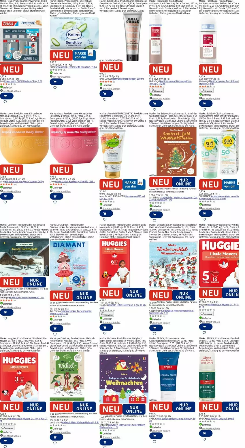 Aktueller Prospekt Dm Drogerie - Prospekte - von 17.11 bis 26.11.2025 - strona 5 - produkty: Alverde, Antitranspirant, Astrid, Bau, buch, butter, coconut, coppenrath, creme, cremeseife, deo, deo roll-on, deospray, eis, Elan, erde, gesichtspflege, gin, handcreme, HP, Huggies, Kinder, Kinderbuch, kosmetik, LG, Malbuch, mango, Maske, natur, naturkosmetik, payback, Pflegecreme, Puppe, Q10, raspberry, reis, roll-on, Seife, sonnencreme, Speick, tee, tesa, Ti, usb, weihnachten, Weihnachtsbaum, Wichtel, windeln