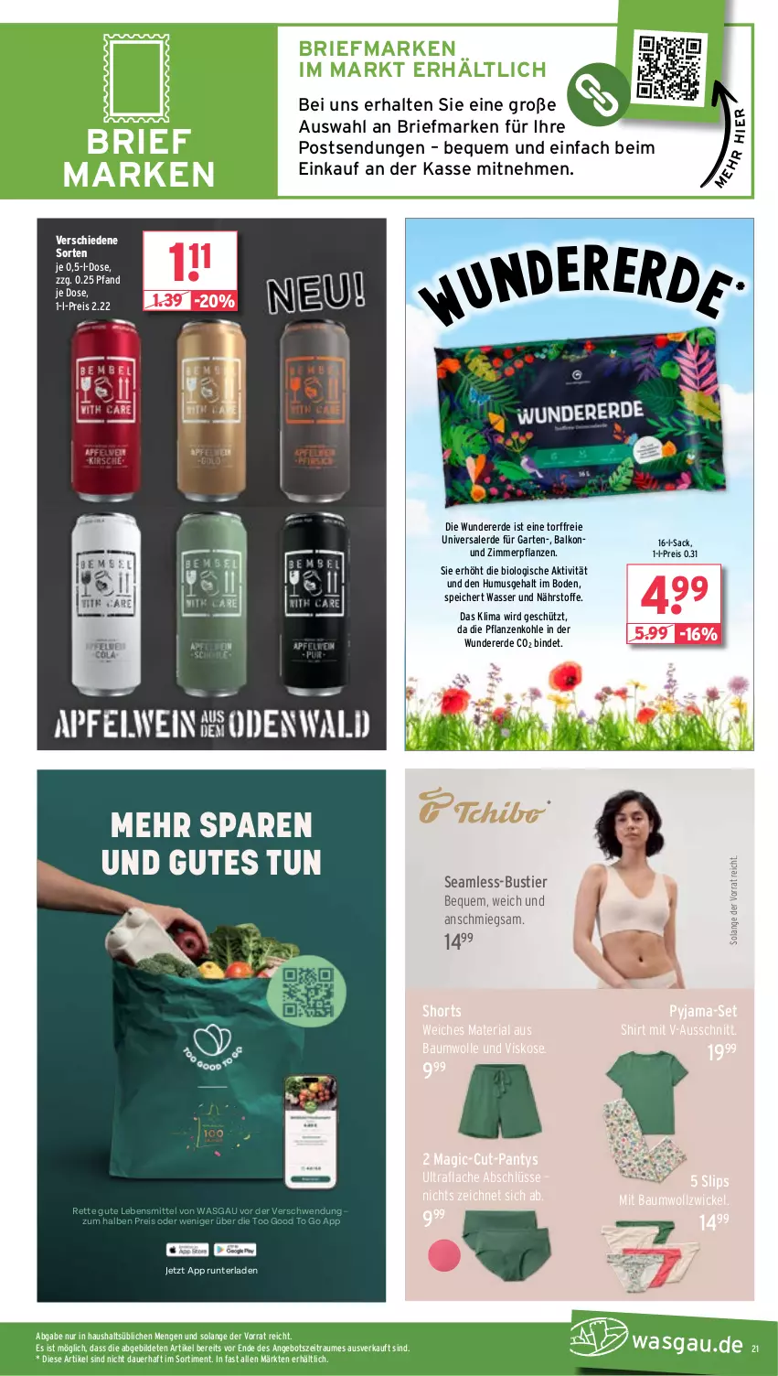 Aktueller Prospekt Wasgau - von 28.04 bis 03.05.2025 - strona 21 - produkty: angebot, auer, Bau, baumwolle, bio, brie, eis, erde, Garten, lebensmittel, panty, pflanze, pflanzen, Pyjama, reis, Ria, sac, shirt, shorts, slip, slips, Stier, Ti, wasser, WICK, wolle