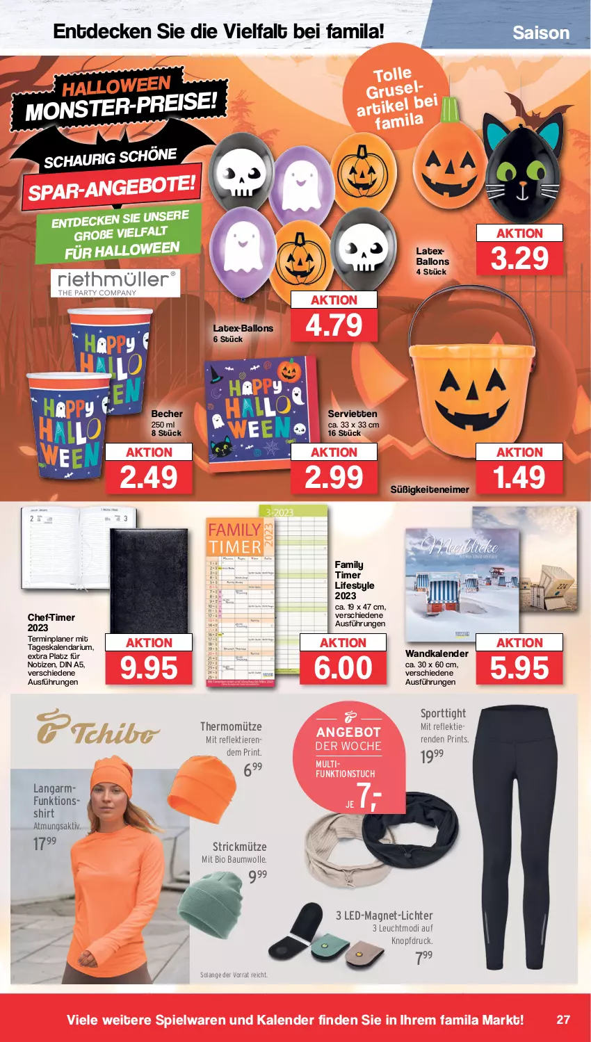 Aktueller Prospekt Famila - Prospekte - von 17.10 bis 22.10.2022 - strona 27 - produkty: angebot, angebote, ball, Bau, baumwolle, Becher, bio, decke, eimer, eis, funktionsshirt, monster, Mütze, ndk, reis, Serviette, servietten, shirt, spielwaren, Sport, Ti, Tiere, timer, tuc, Wandkalender, wolle