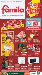 Gazetka promocyjna Famila - Prospekte - Gazetka - ważna od 22.10 do 22.10.2022 - strona 1 - produkty: almighur, almighurt, angebot, angebote, aust, beutel, coupon, ehrmann, ehrmann almighurt, eis, elle, flammkuchen, flasche, fleisch, fritteuse, Gläser, jack daniel, Jack Daniel’s, kasseler, kuchen, lamm, lebensmittel, likör, mikrowelle, Ofen, pils, pizza, reis, schwein, schweine, schweinefleisch, Spezi, steinofen, steinofen pizza, tafeläpfel, teller, tennessee whiskey, Ti, timer, wagner, wein, weine, whiskey, ZTE