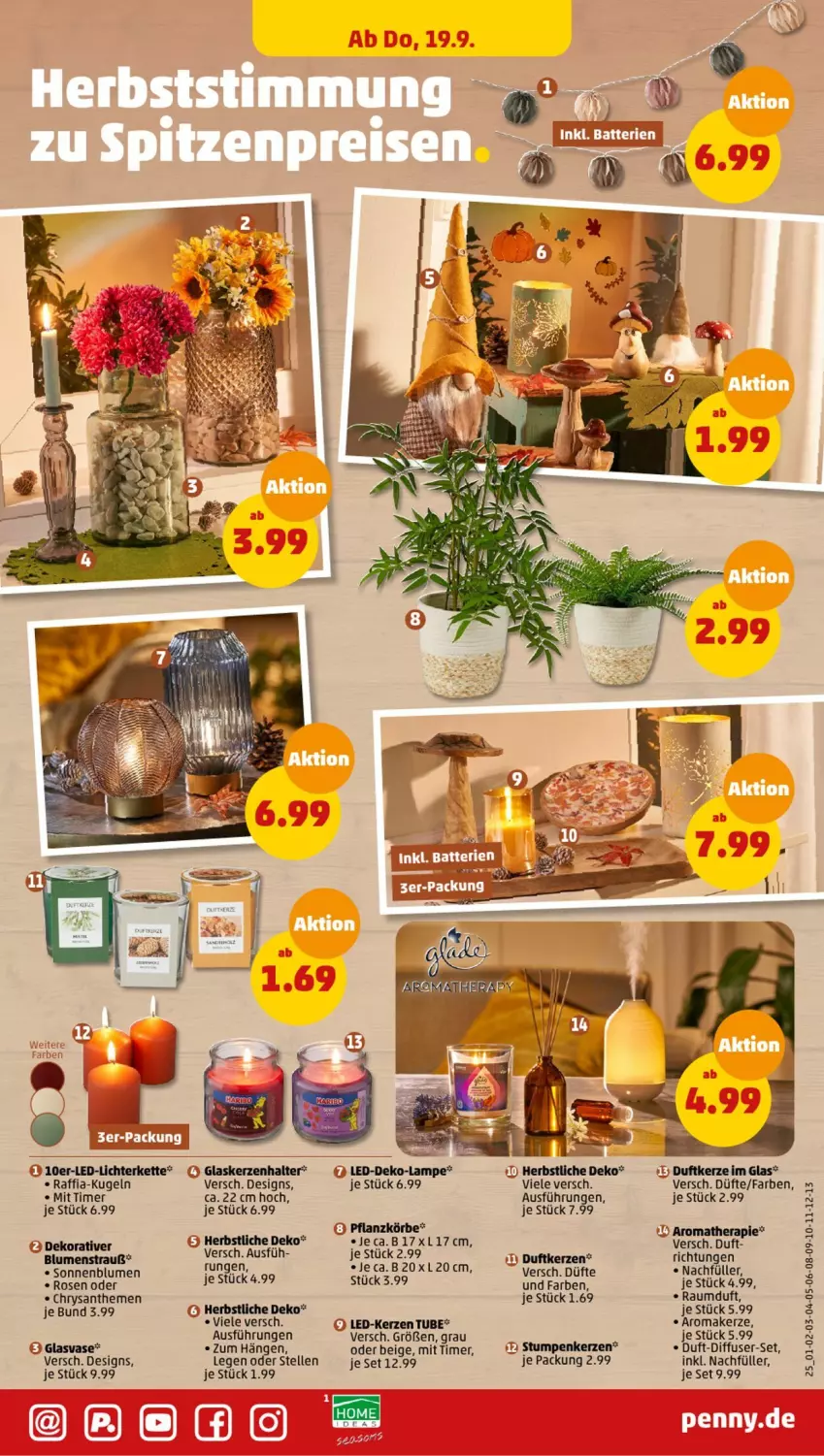 Aktueller Prospekt Penny - Prospekte - von 16.09 bis 21.09.2024 - strona 25 - produkty: blume, blumen, Blumenstrauß, chrysanthemen, Diffuser, Duftkerze, elle, kerze, Kugel, LED-Kerze, Raumduft, rosen, sonnenblume, sonnenblumen, Ti, timer, Vase