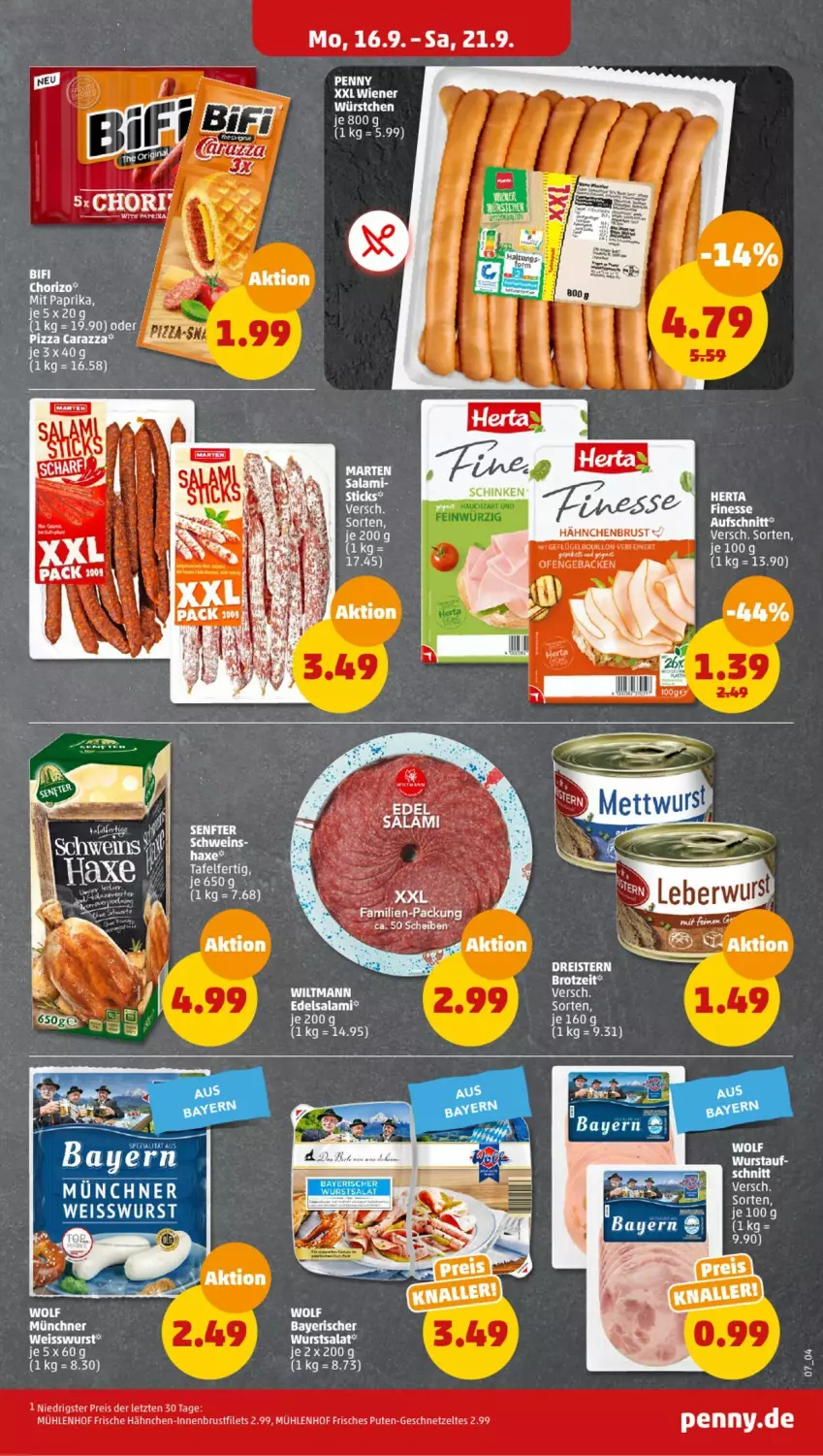 Aktueller Prospekt Penny - Prospekte - von 16.09 bis 21.09.2024 - strona 7 - produkty: aufschnitt, brot, brustfilet, Edelsalami, eis, elle, filet, filets, Frische Hähnchen, geschnetzeltes, herta, pute, reis, salami, senf, tee, Ti, wiener, wiener würstchen, wiltmann, wurst, würstchen, Zelt, ZTE