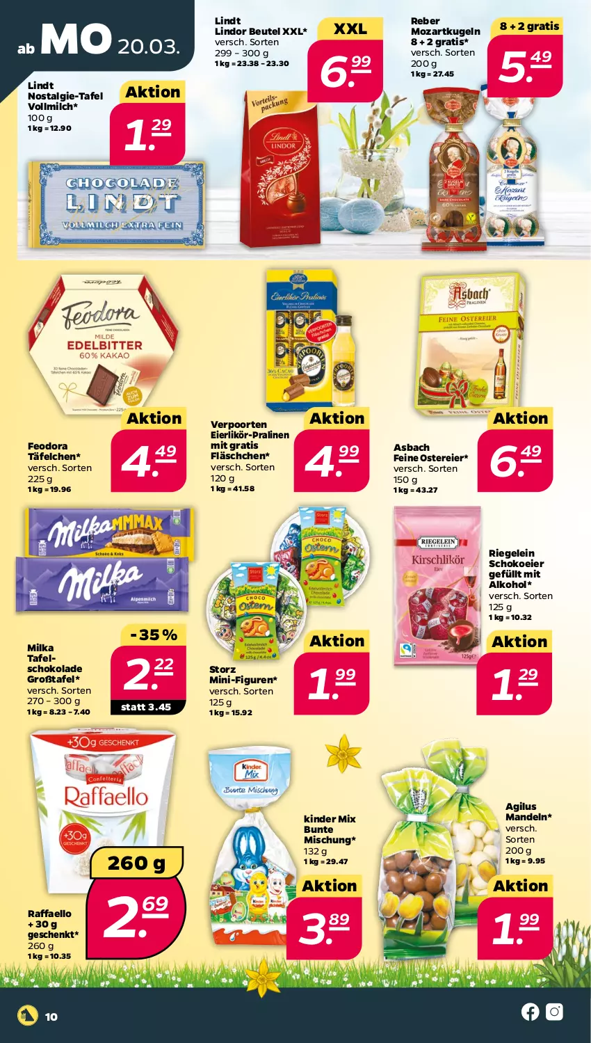 Aktueller Prospekt Netto - Woche 12 - von 20.03 bis 25.03.2023 - strona 10 - produkty: alkohol, beutel, eier, eierlikör, Kinder, Kugel, LG, likör, lindor, lindt, mandel, mandeln, milch, milka, pralinen, raffaello, riegel, schoko, schokolade, tafelschokolade, Ti, verpoorten, vollmilch