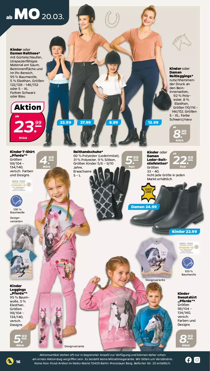 Aktueller Prospekt Netto - Woche 12 - von 20.03 bis 25.03.2023 - strona 16 - produkty: auer, Bau, baumwolle, erde, gin, handschuhe, hose, Kinder, Laufen, leggings, Ria, schuhe, shirt, Stiefeletten, Sweatshirt, T-Shirt, Ti, wolle, ZTE