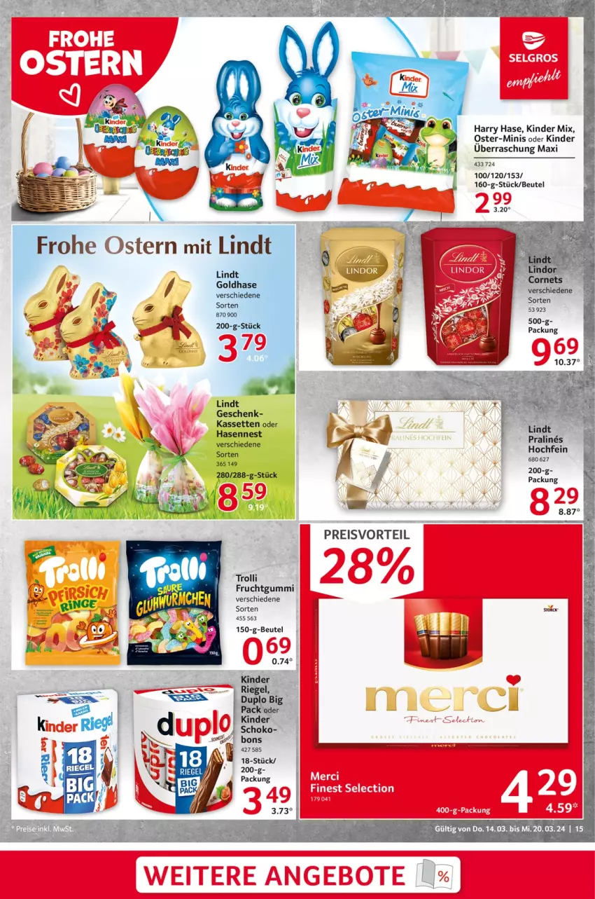 Aktueller Prospekt Selgros - Food - von 14.03 bis 20.03.2024 - strona 15 - produkty: beutel, eis, frucht, fruchtgummi, Kinder, lindt, preisvorteil, reis, Ti, trolli, trolli fruchtgummi