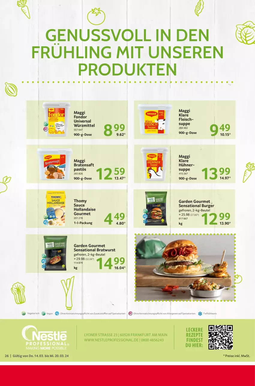 Aktueller Prospekt Selgros - Food - von 14.03 bis 20.03.2024 - strona 26 - produkty: beutel, braten, bratwurst, burger, eis, garden gourmet, hollandaise, hühner, lyoner, maggi, reis, rezept, rezepte, saft, sauce, suppe, thomy, Ti, wurst, Yo