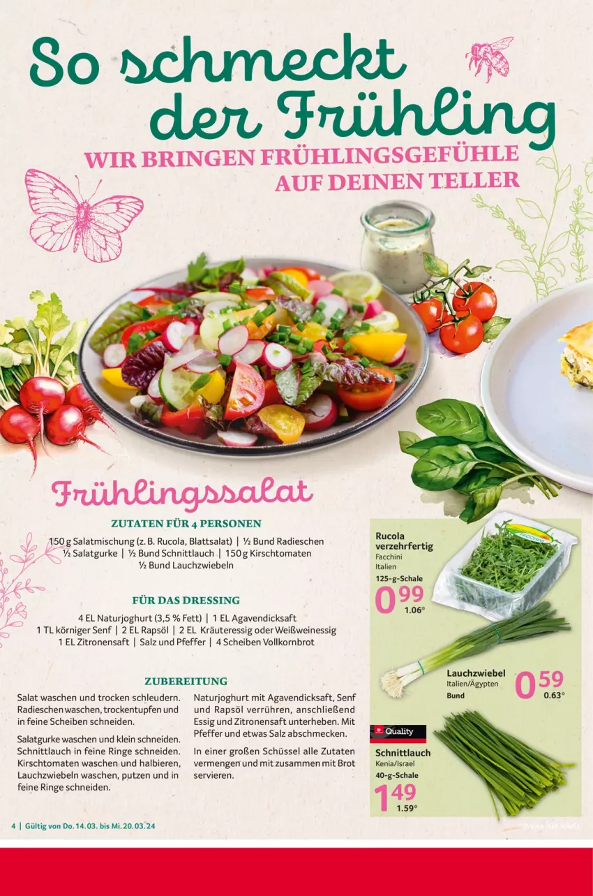 Aktueller Prospekt Selgros - Food - von 14.03 bis 20.03.2024 - strona 4 - produkty: ACC, agaven, bier, Biere, brot, cola, dicksaft, dressing, elle, essig, gurke, joghur, joghurt, kirsch, korn, Kornbrot, kräuter, Lauchzwiebel, lauchzwiebeln, natur, naturjoghurt, pfeffer, radieschen, rapsöl, ring, rucola, saft, salat, Salatgurke, salz, schnittlauch, schüssel, senf, teller, Ti, tomate, tomaten, vollkornbrot, wein, weine, Weißwein, zitrone, zitronen, zitronensaft, zwiebel, zwiebeln