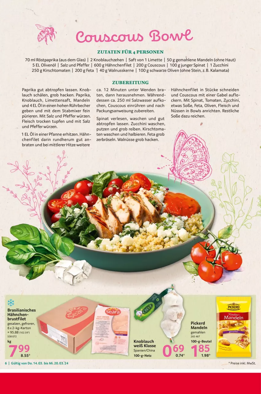 Aktueller Prospekt Selgros - Food - von 14.03 bis 20.03.2024 - strona 6 - produkty: Anrichte, Becher, beutel, bier, Biere, braten, brustfilet, couscous, eis, feta, filet, fleisch, gabel, kirsch, knoblauch, limette, limetten, mandel, mandeln, Mett, metten, Mixer, nuss, olive, oliven, olivenöl, paprika, pfanne, pfeffer, reis, rum, saft, salz, Soße, spinat, stabmixer, Ti, tomate, tomaten, walnuss, walnusskerne, wasser, zucchini