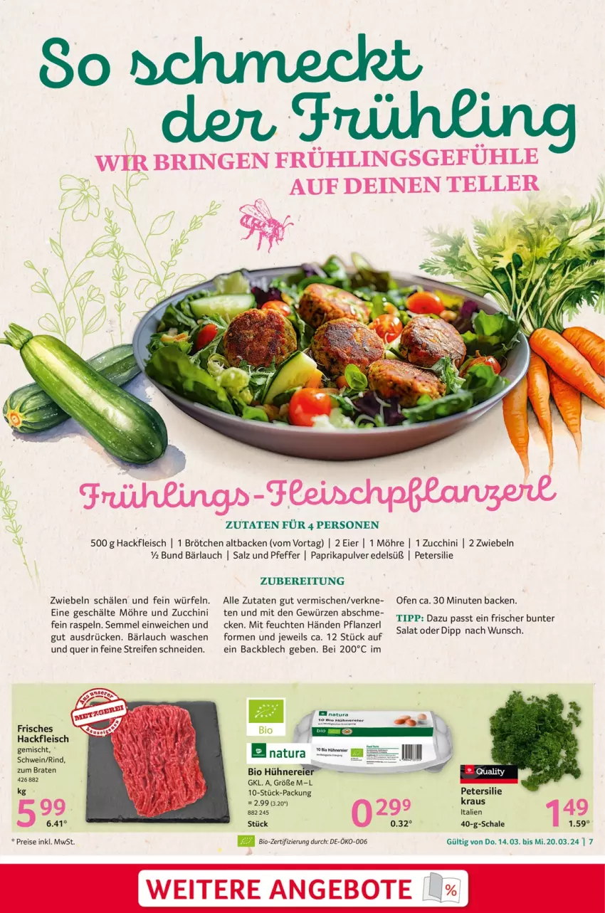 Aktueller Prospekt Selgros - Food - von 14.03 bis 20.03.2024 - strona 7 - produkty: bio, braten, brötchen, dip, eier, eis, fleisch, gewürz, hackfleisch, hackfleisch gemischt, hühner, natur, natura, Ofen, paprika, petersilie, pfeffer, pflanze, reifen, reis, rind, salat, salz, Schal, Schale, schwein, Semmel, Ti, wein, würfel, zucchini, zwiebel, zwiebeln