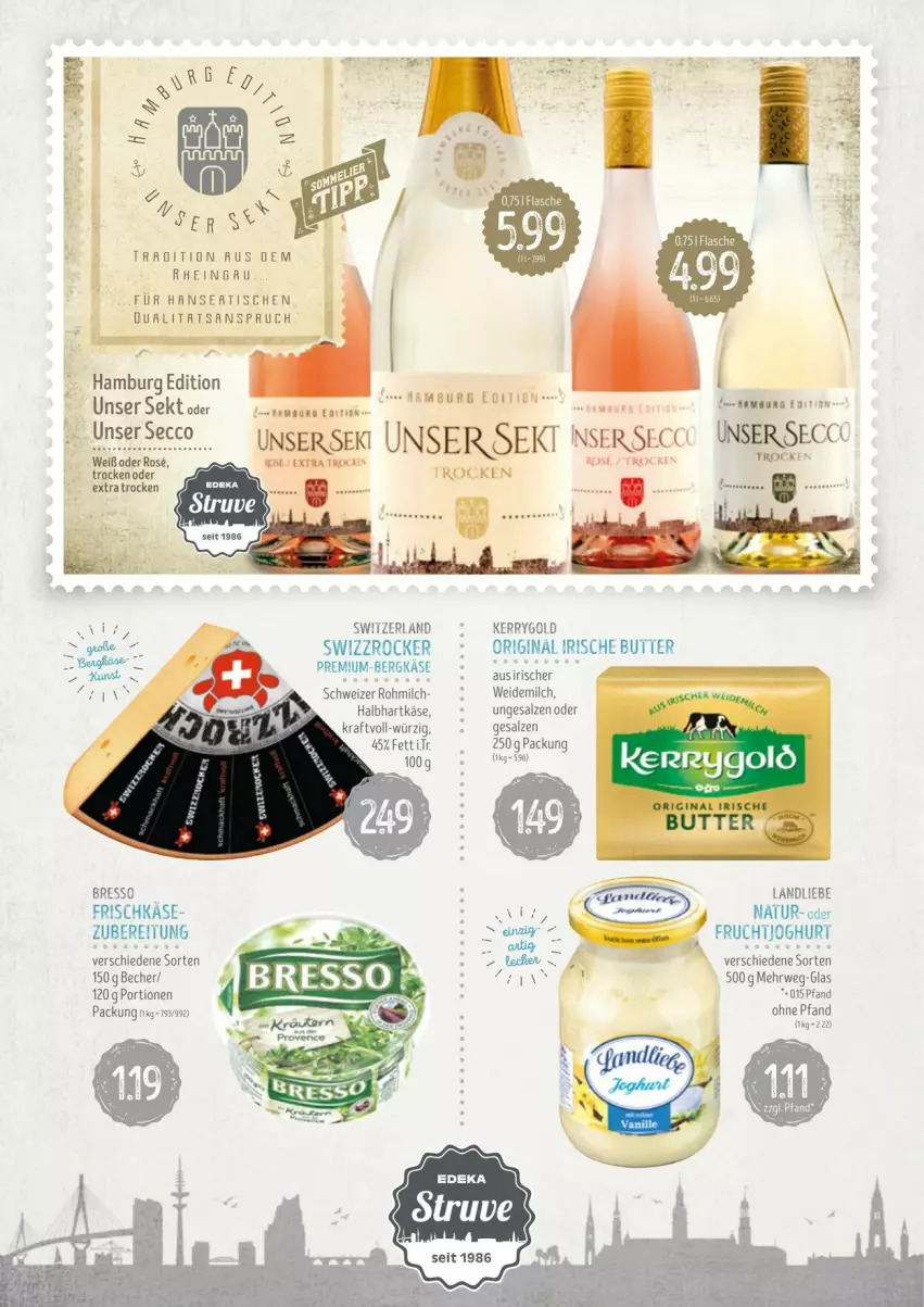 Aktueller Prospekt Edeka - Prospekte - von 10.02 bis 17.02.2024 - strona 2 - produkty: Becher, Bergkäse, bresso, butter, ecco, flasche, frischkäse, frucht, fruchtjoghurt, gin, hartkäse, irische butter, joghur, joghurt, Käse, kerrygold, kraft, landliebe, milch, natur, rel, Ria, rwe, salz, sekt, Swizzrocker, Ti, tisch, weidemilch